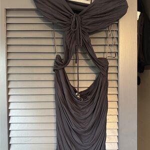 Anthropologie Black Draped Midi Halter Dress